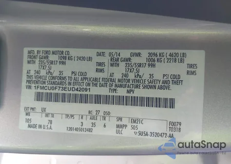 2014 Ford Escape S from USA, damaged, VIN 1FMCU0F73EUD42091